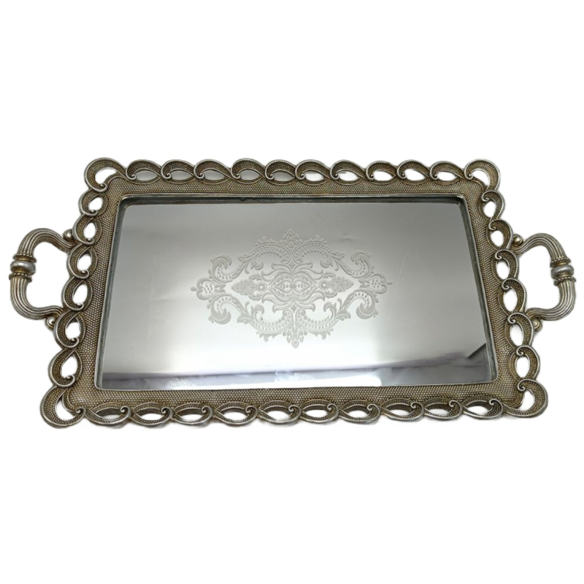 Δίσκος με Καθρέπτη Πολυρεσίνης Ασημί 50x27x4