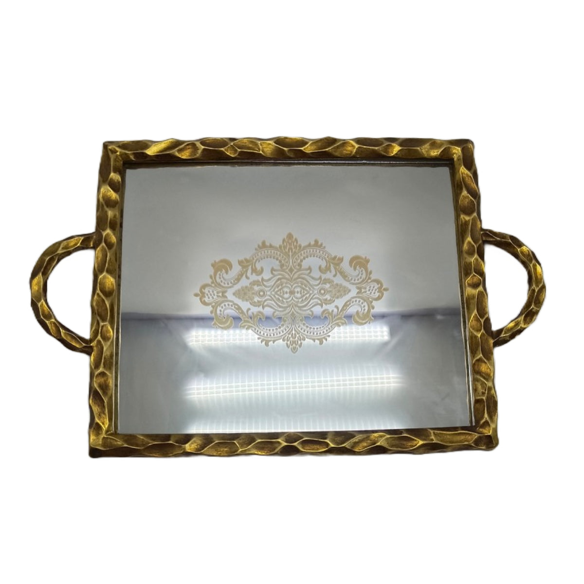 Δίσκος με Καθρέπτη Πολυρεσίνης Χρυσός 41x26x3