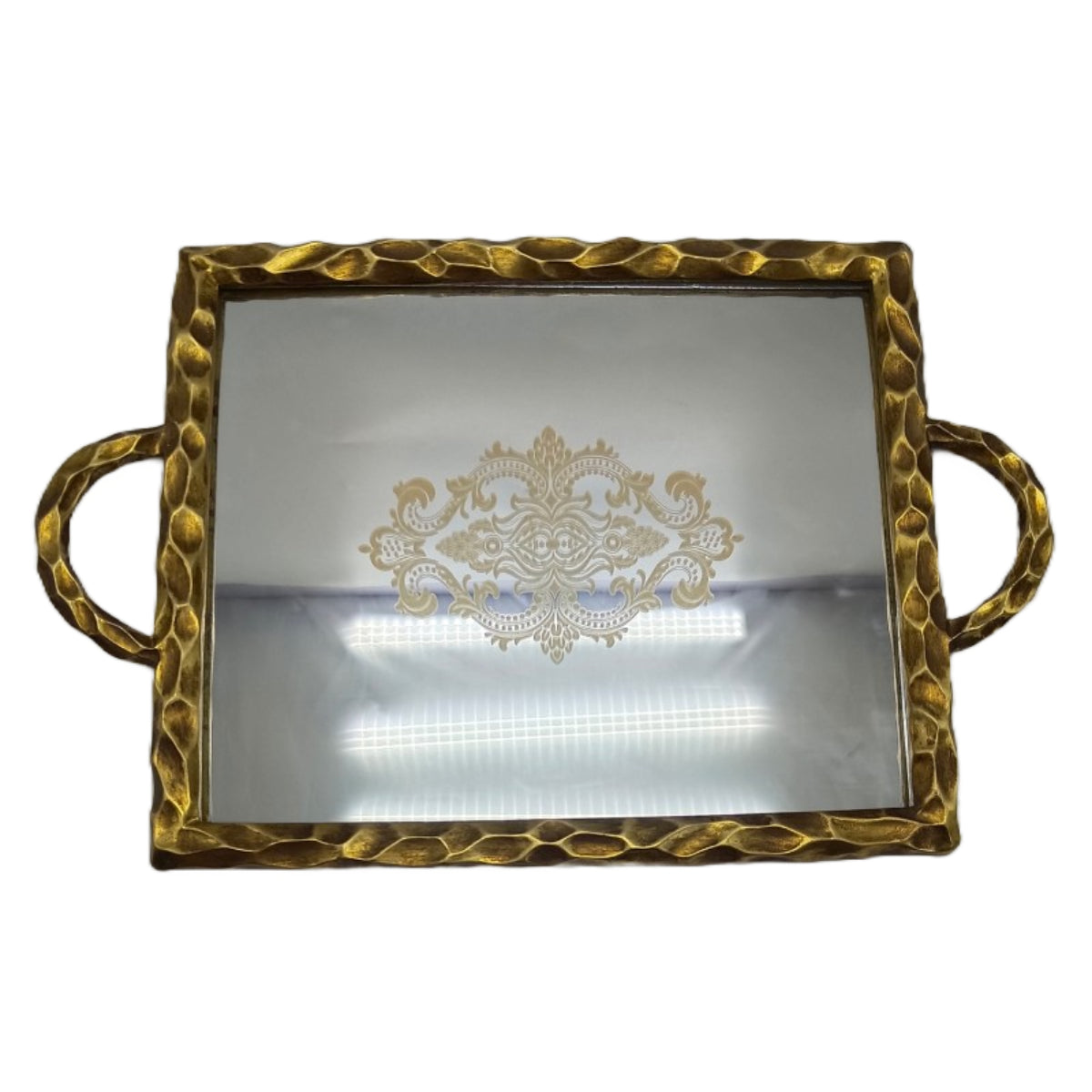 Δίσκος με Καθρέπτη Πολυρεσίνης Χρυσός 49x32x3