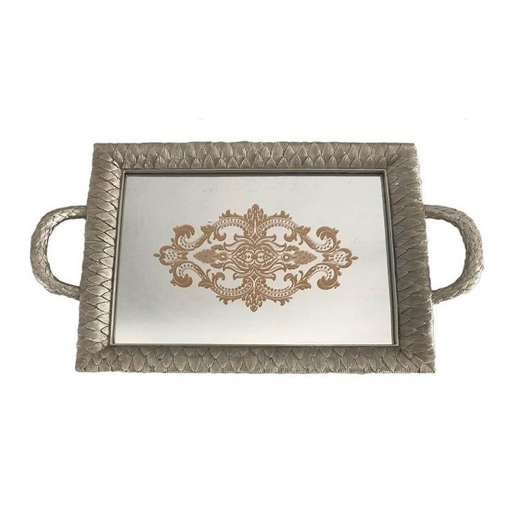 Δίσκος με Καθρέπτη Πολυρεσίνης Ασημί 50x30x4