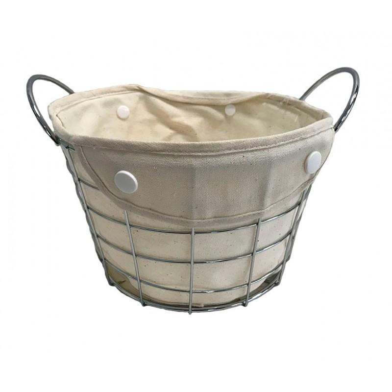 Ψωμιέρα Μεταλλική/Υφασμάτινη Ασημί/Μπεζ 20x20x13