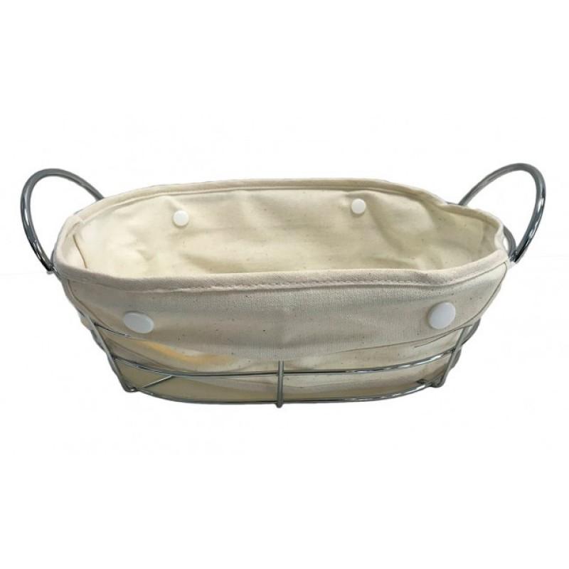 Ψωμιέρα Μεταλλική/Υφασμάτινη Ασημί/Μπεζ 27x20x9