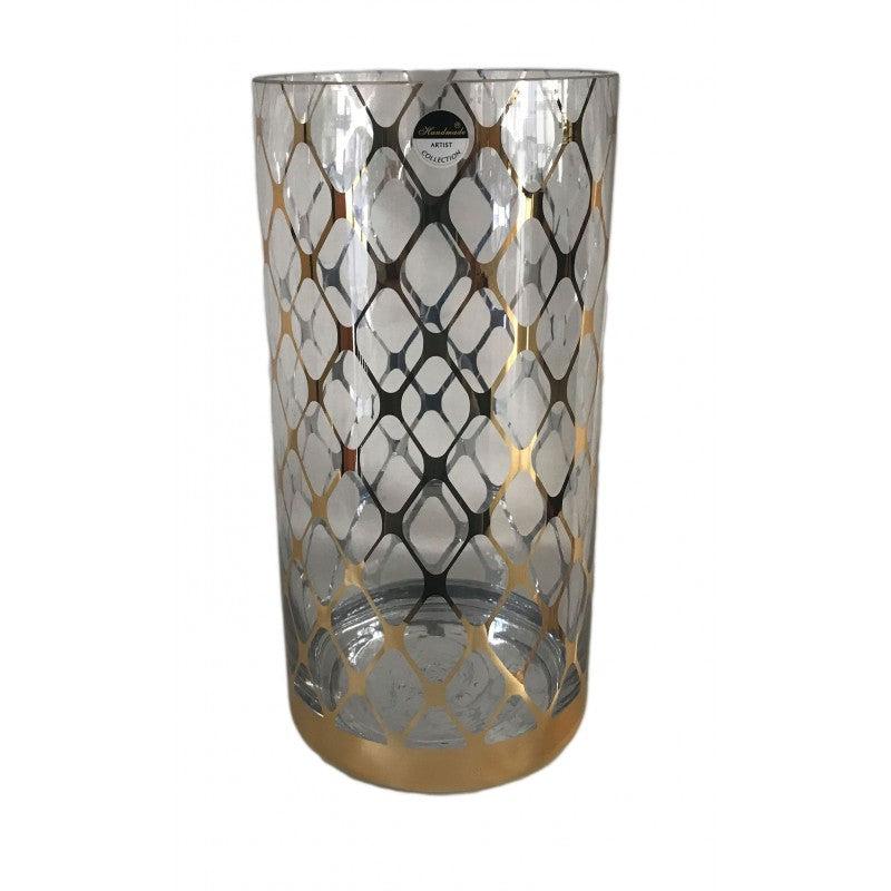 Βάζο Γυάλινο Διάφανο/Χρυσό 15x15x30