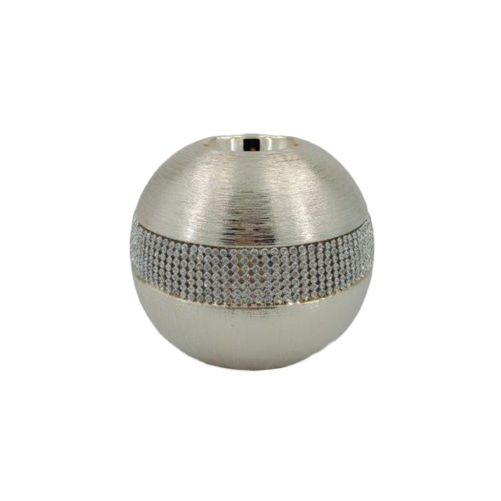 Κηροπήγιο με Στρας Κεραμικό Εκρού/Ασημί 12x12x11