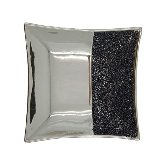 Πιατέλα με Στρας Κεραμική Ασημί/Μαύρη 28x28x5