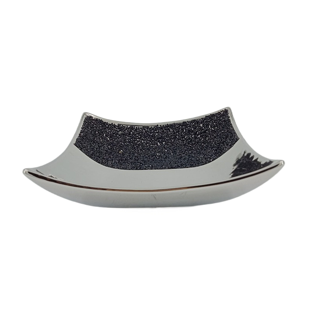 Πιατέλα με Στρας Κεραμική Ασημί/Μαύρη 28x28x5