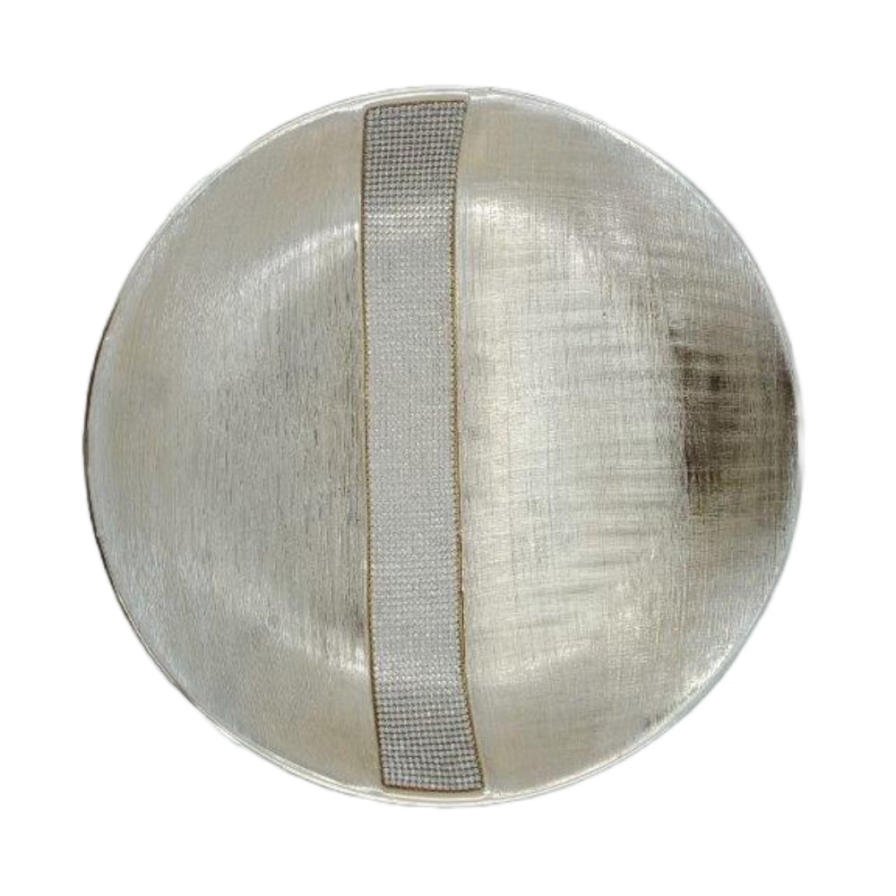 Πιατέλα με Στρας Στρογγυλή Κεραμική Εκρού/Ασημί 35x35x8
