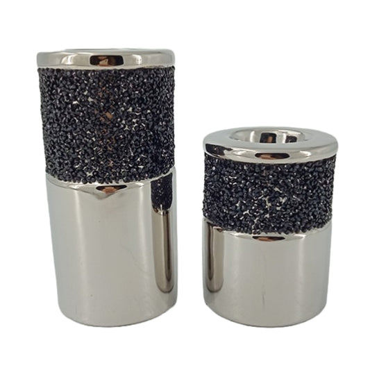 Κηροπήγιο με Στρας Κεραμικό Ασημί/Μαύρο 8x8x15