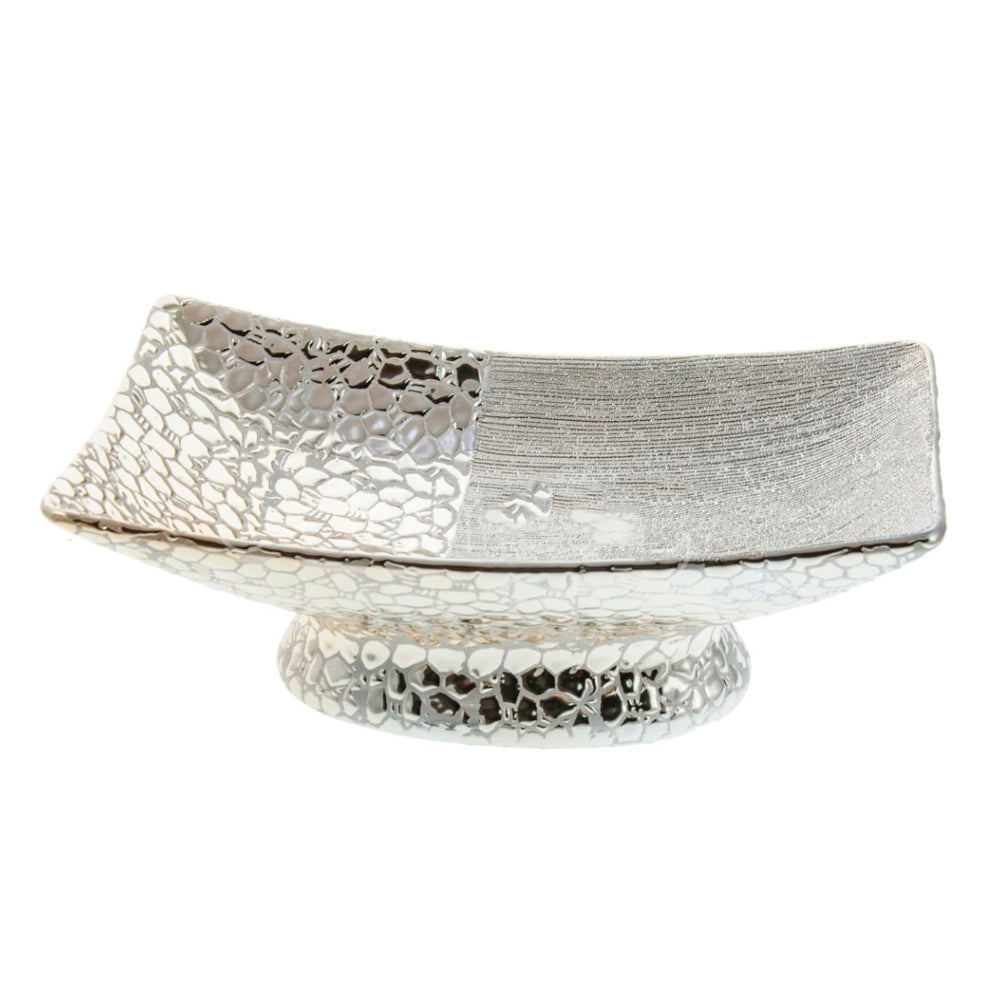 Πιατέλα με Πόδι Κεραμική Ασημί 30x18x10