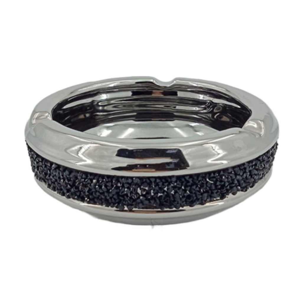 Σταχτοδοχείο με Στρας Κεραμικό Ασημί/Μαύρο 15x15x6