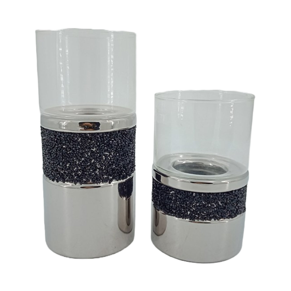 Κηροπήγιο με Στρας Κεραμικό/Γυάλινο Ασημί/Διάφανο 10x10x18