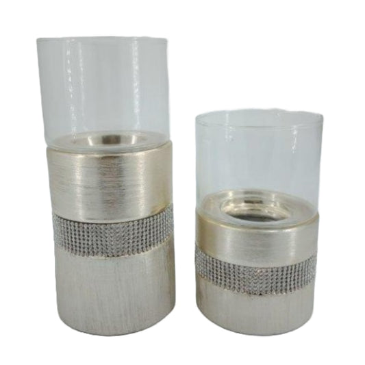 Κηροπήγιο με Στρας Κεραμικό/Γυάλινο Εκρού/Διάφανο 11x11x17