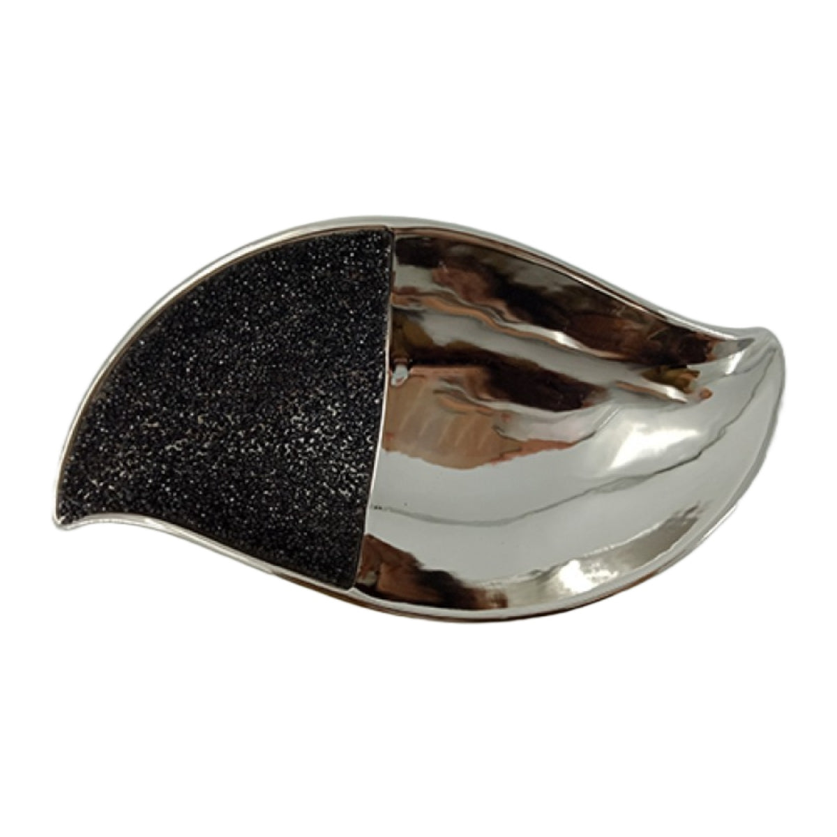 Πιατέλα με Στρας 'Φύλλο' Κεραμική Ασημί/Μαύρη 36x17x8