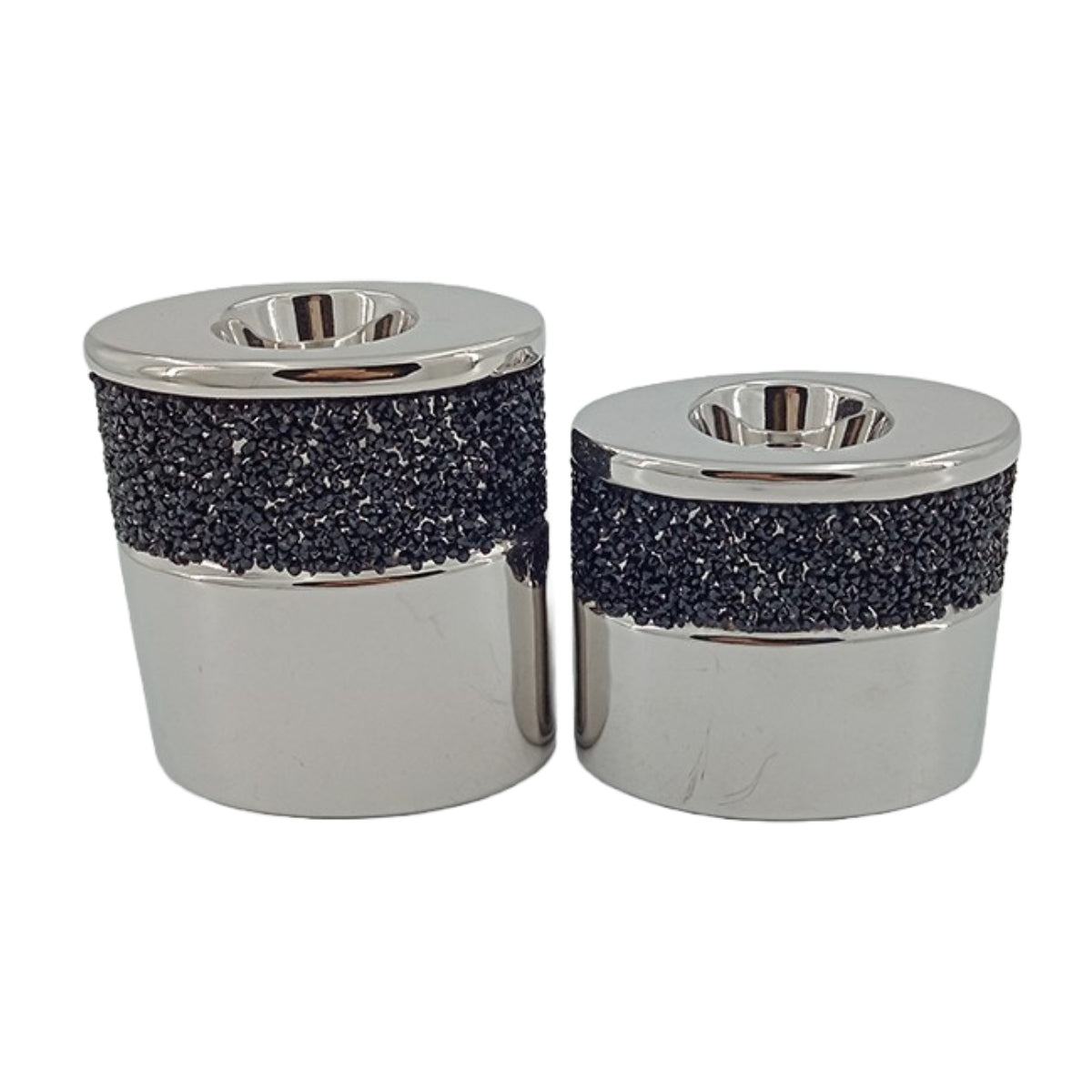 Κηροπήγιο με Στρας Κεραμικό Ασημί/Μαύρο 10x7x9