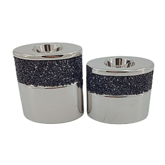 Κηροπήγιο με Στρας Κεραμικό Ασημί/Μαύρο 10x7x9