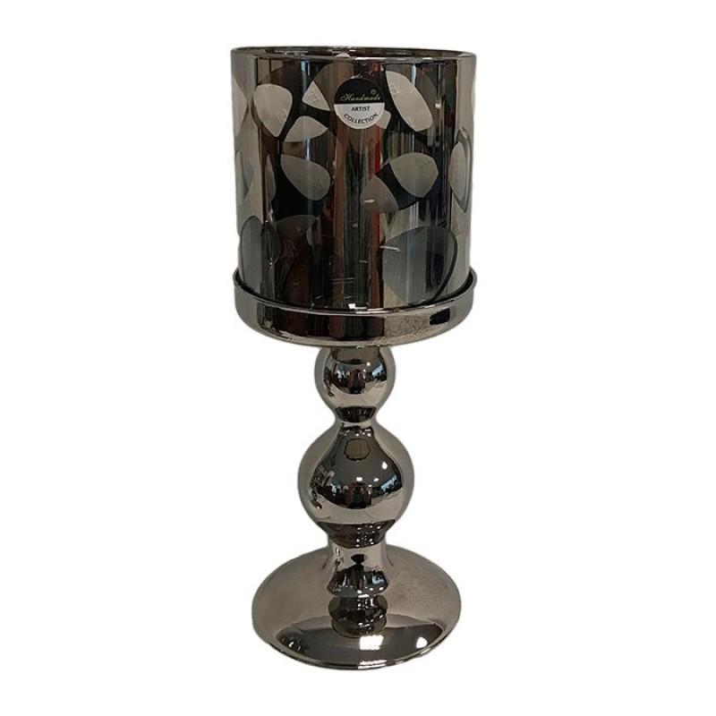 Κηροπήγιο Γυάλινο Ασημί/Διάφανο 12x12x29