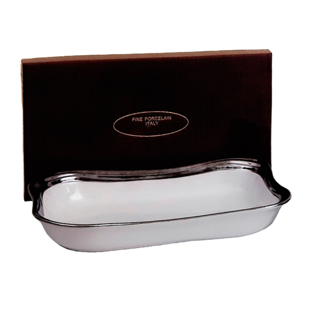 Πιατέλα Πορσελάνινη Λευκή/Ασημί 32x20x10