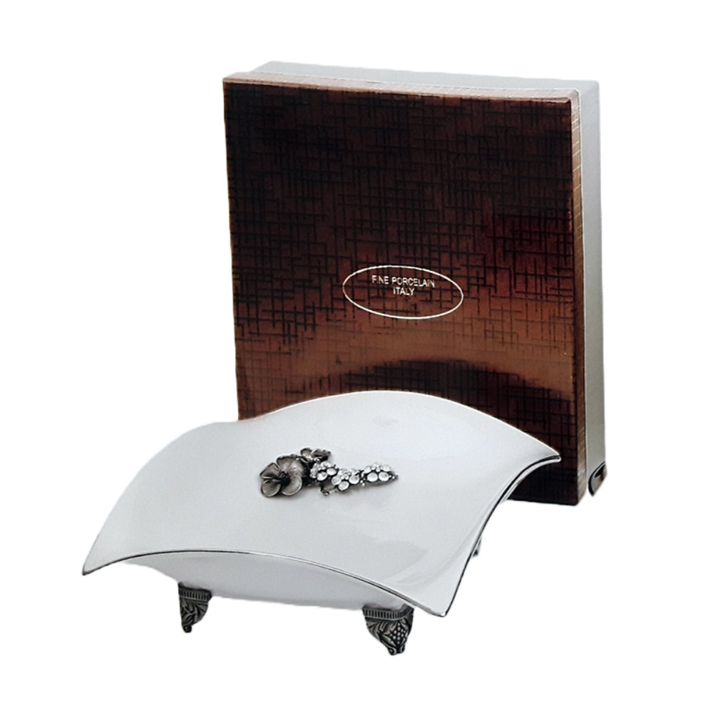 Πιατέλα Τετράγωνη Πορσελάνινη Λευκή/Ασημί 28x28x8