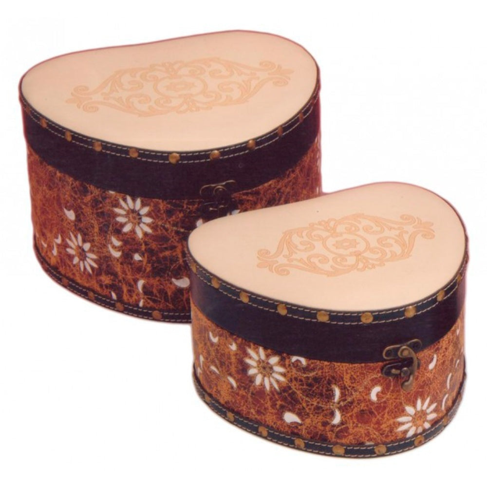 Μπιζουτιέρες Ξύλινες/Δερμάτινες Καφέ/Μπεζ (2 Τεμ.)