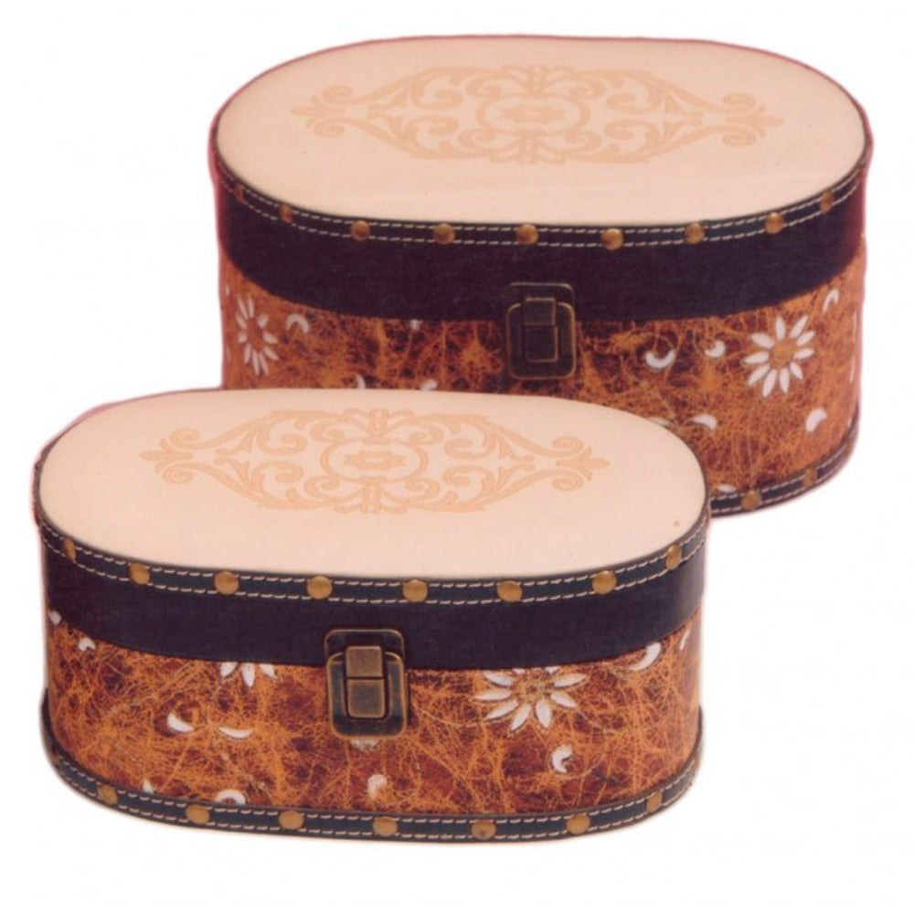 Μπιζουτιέρες Ξύλινες/Δερμάτινες Καφέ/Μπεζ (2 Τεμ.)