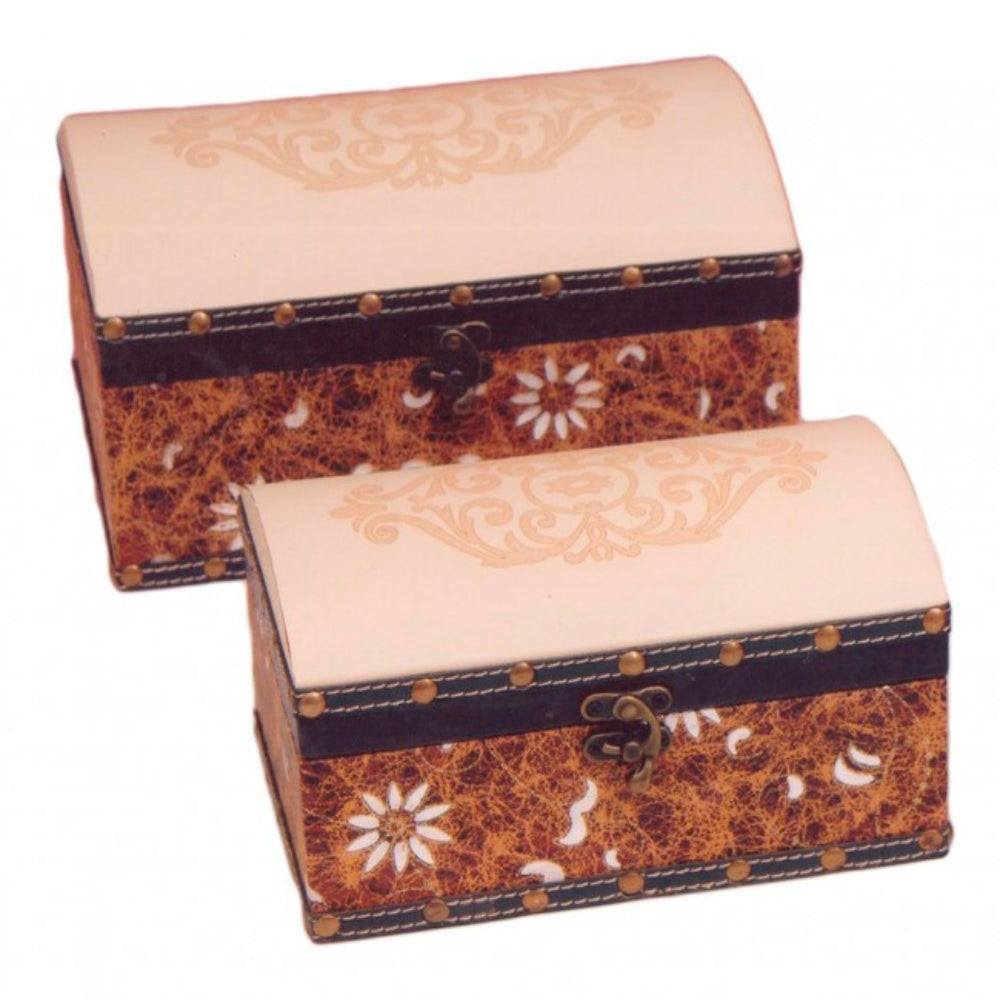 Μπιζουτιέρες Ξύλινες/Δερμάτινες Καφέ/Μπεζ (2 Τεμ.)