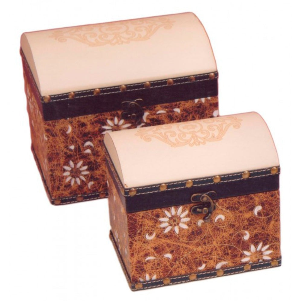 Μπιζουτιέρες Ξύλινες/Δερμάτινες Καφέ/Μπεζ (2 Τεμ.)