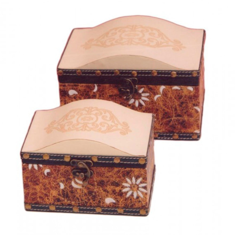 Μπιζουτιέρες Ξύλινες/Δερμάτινες Καφέ/Μπεζ (2 Τεμ.)