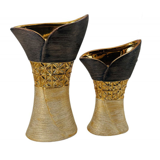 Βάζο Κεραμικό Χρυσό/Καφέ 17x9x27