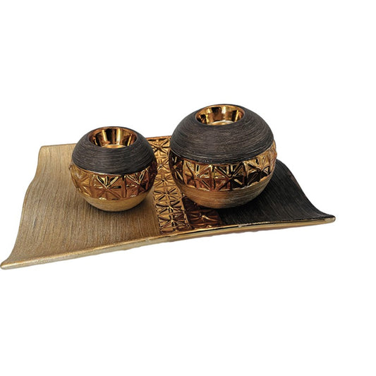 Πιατέλα Κεραμική Χρυσή/Καφέ 32x24x5