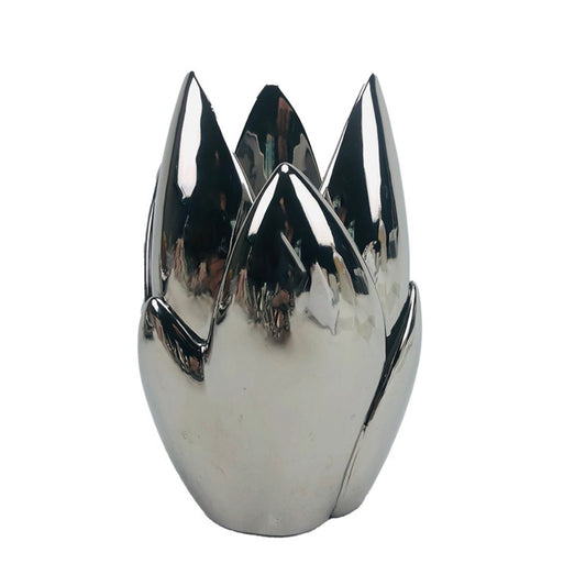 Διακοσμητικό Νούφαρο Κεραμικό Ασημί 17x17x24