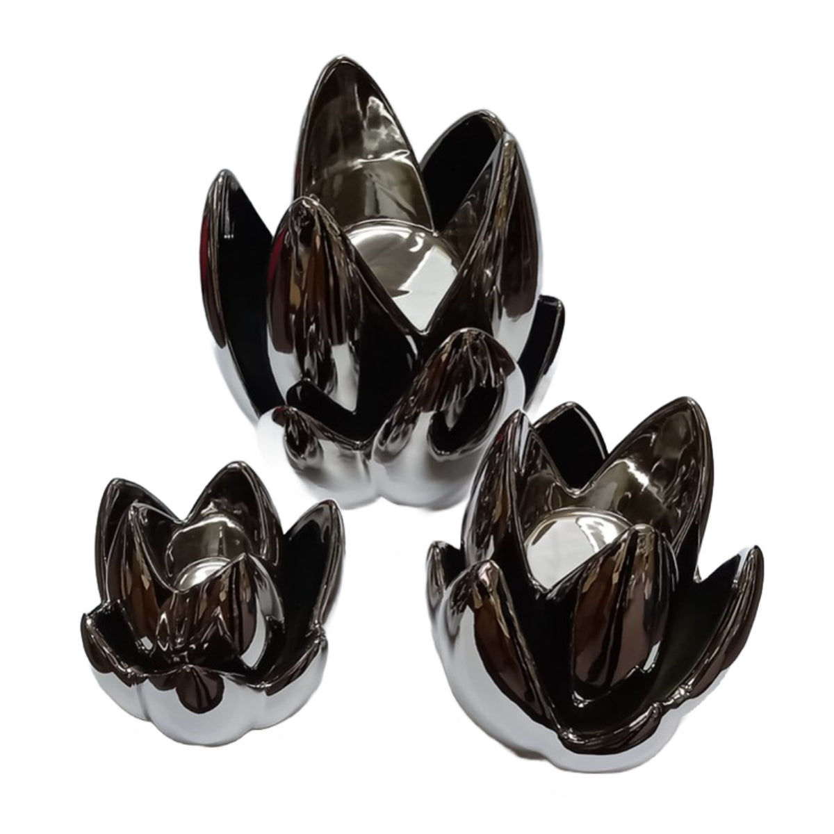 Διακοσμητικό Νούφαρο Κεραμικό Ασημί 11x11x15