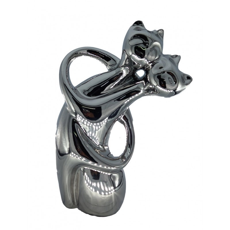 Διακοσμητικές Γάτες Κεραμικές Ασημί 16x8x25