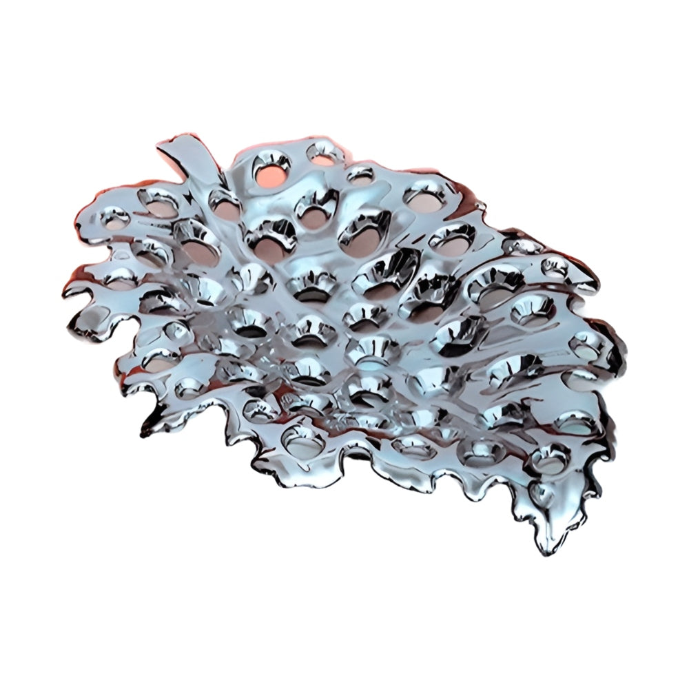 Πιατέλα 'Φύλλο' Κεραμική Ασημί 42x31x6