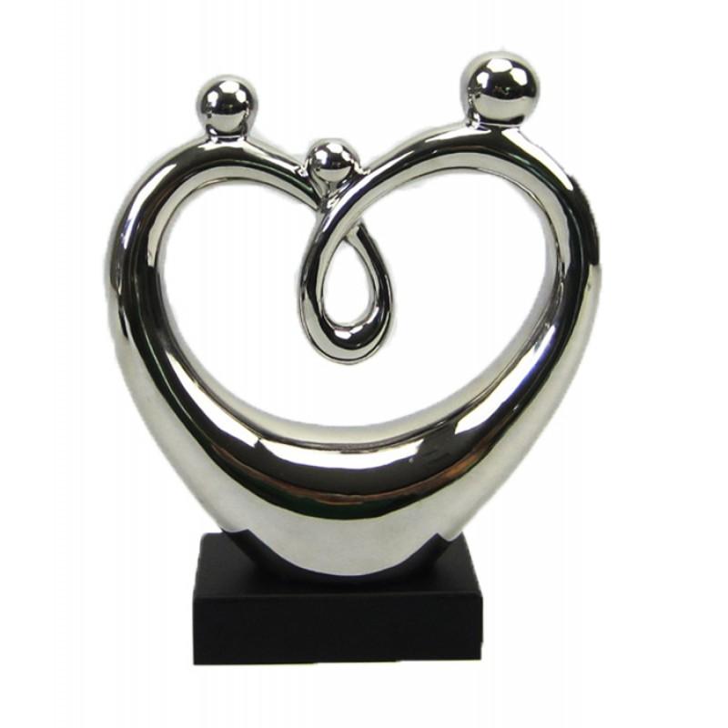 Διακοσμητική Καρδιά Κεραμική Ασημί/Μαύρη 34x27x10