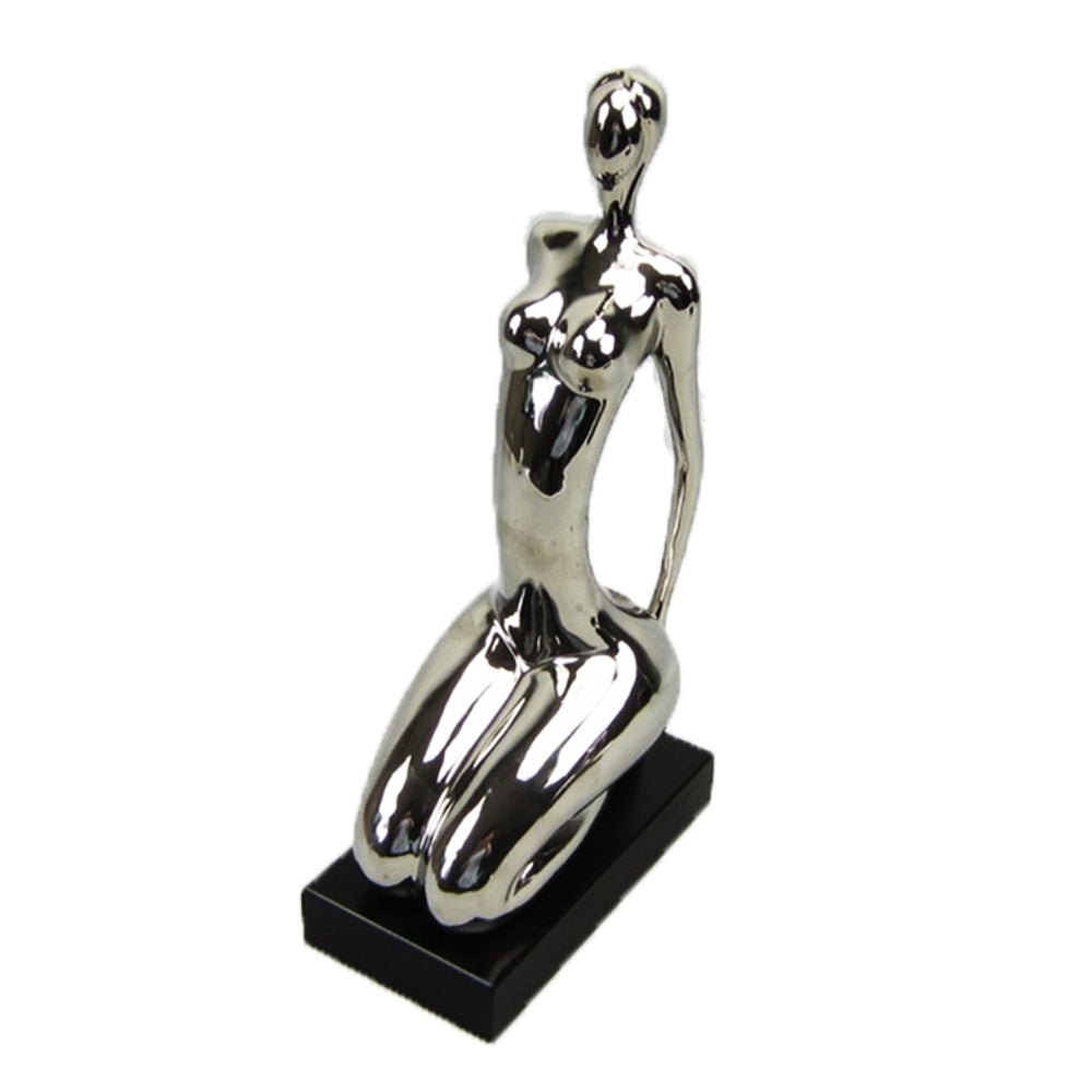 Διακοσμητική Γυναίκα Κεραμική/Ξύλινη Ασημί/Μαύρη 34x24x10