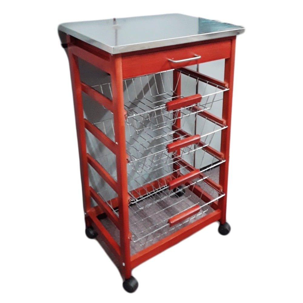 Συρταριέρα με Ροδάκια Ξύλινη/Ανοξείδωτη Καφέ/Ασημί 47x37x82