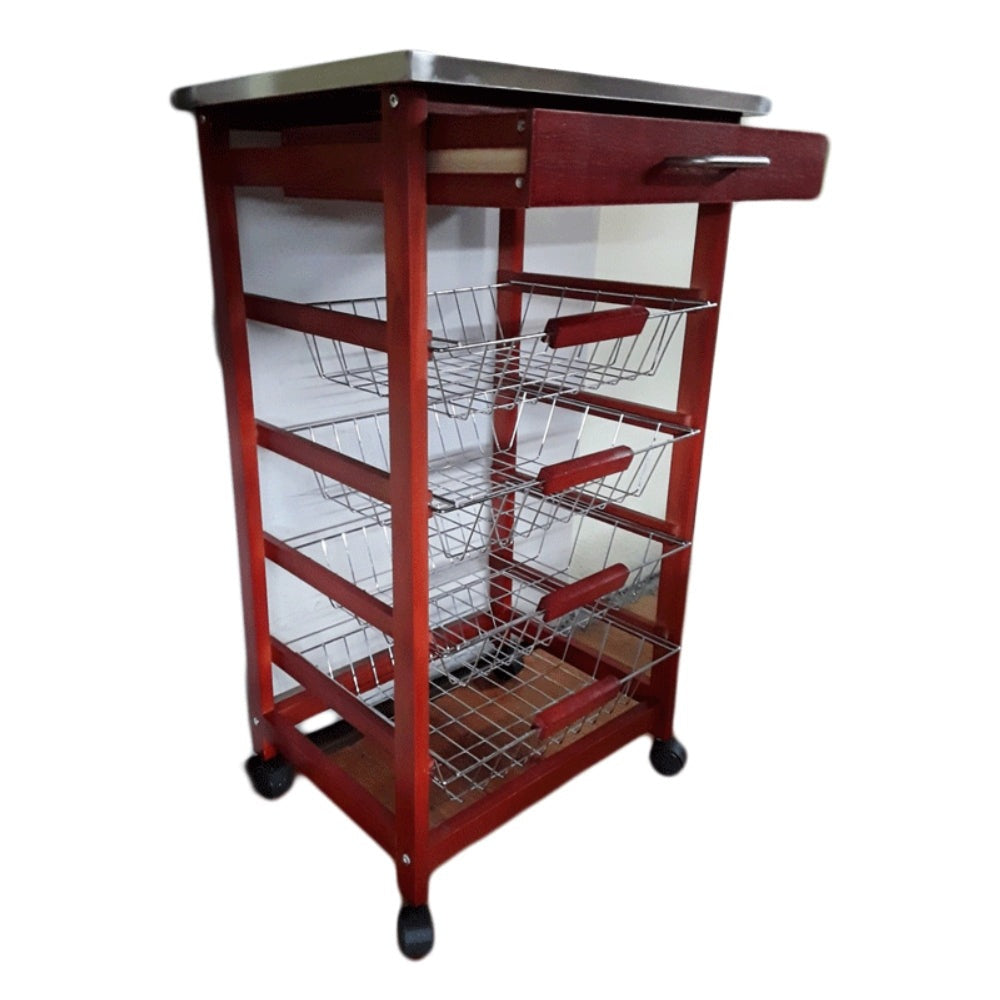 Συρταριέρα με Ροδάκια Ξύλινη/Ανοξείδωτη Καφέ/Ασημί 39x37x82