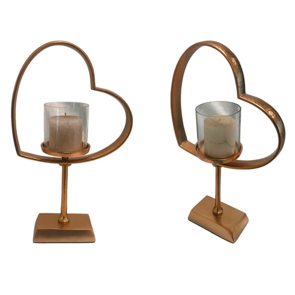 Κηροπήγιο 'Καρδιά' Μεταλλικό/Γυάλινο Μπρονζέ/Διάφανο 27x12x46