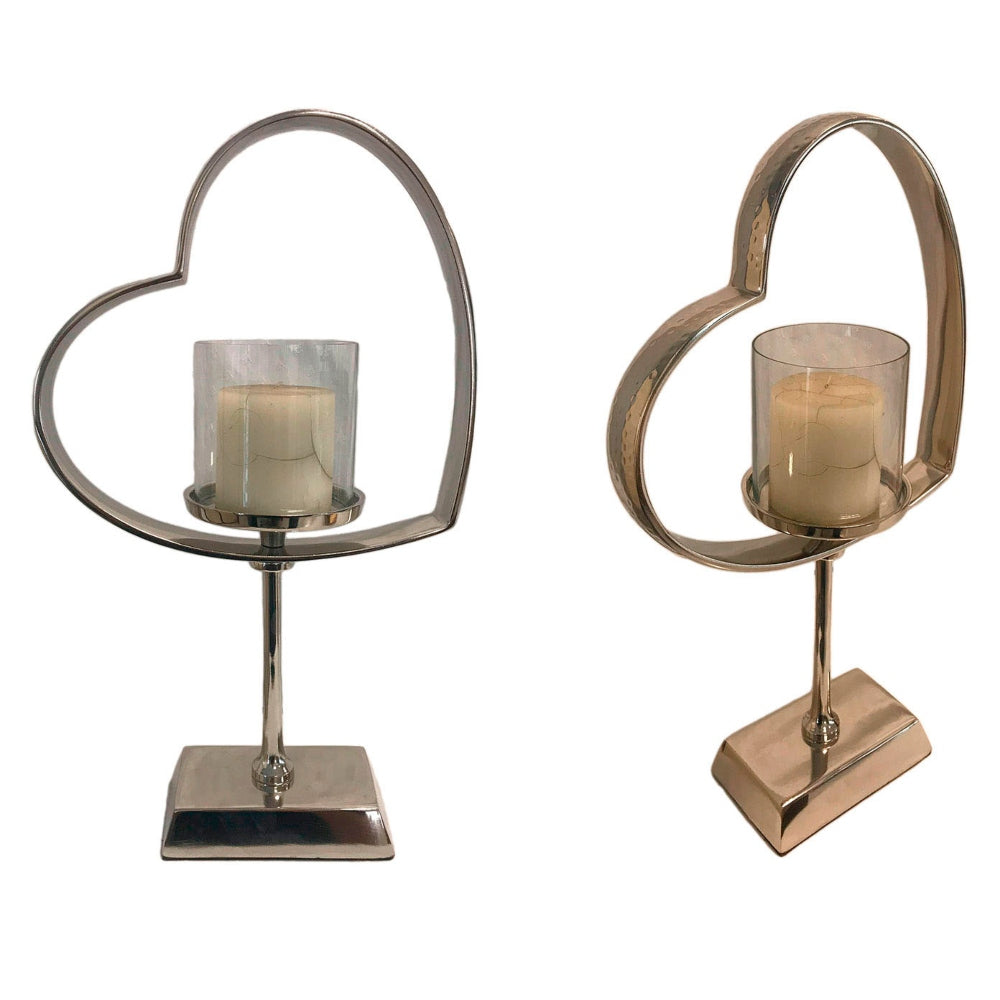 Κηροπήγιο 'Καρδιά' Μεταλλικό/Γυάλινο Ασημί/Διάφανο 27x12x46