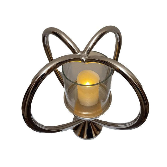 Κηροπήγιο Μεταλλικό/Γυάλινο Ασημί/Διάφανο 20x20x30