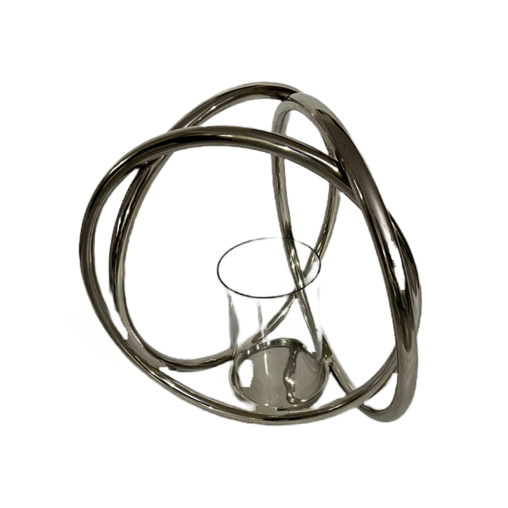 Κηροπήγιο Μεταλλικό/Γυάλινο Ασημί/Διάφανο 36x36x36