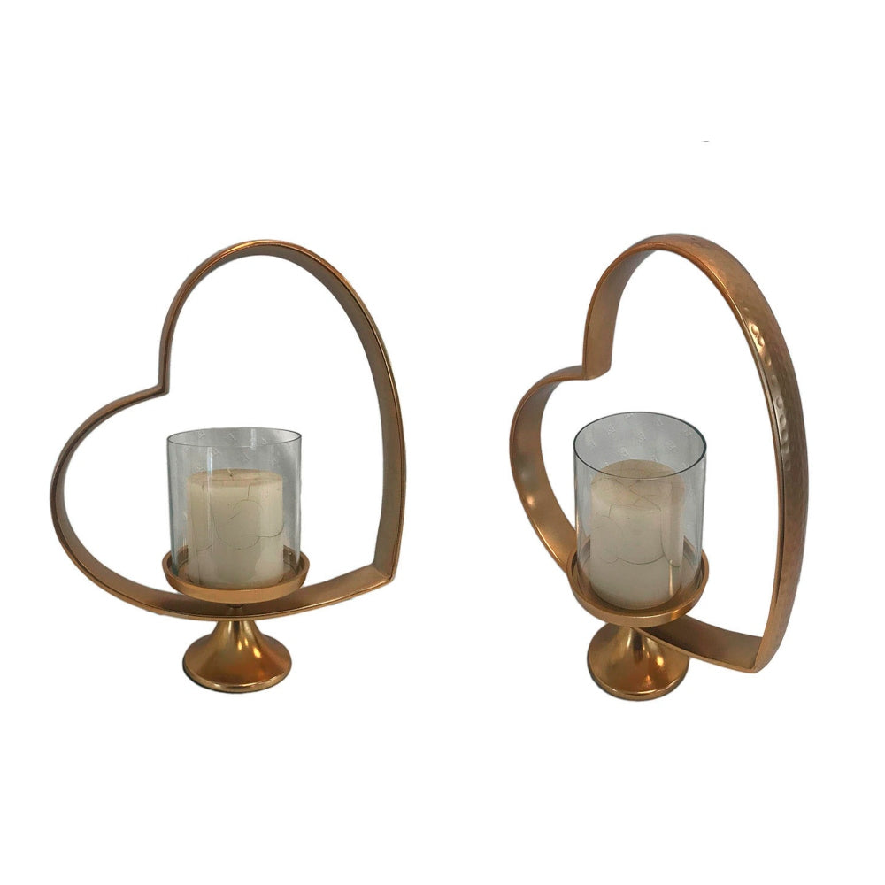 Κηροπήγιο 'Καρδιά' Μεταλλικό/Γυάλινο Μπρονζέ/Διάφανο 27x13x32