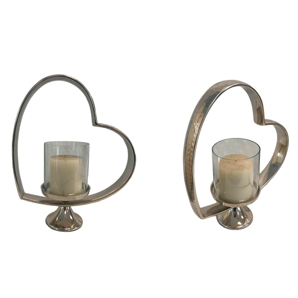 Κηροπήγιο 'Καρδιά' Μεταλλικό/Γυάλινο Ασημί/Διάφανο 27x13x32