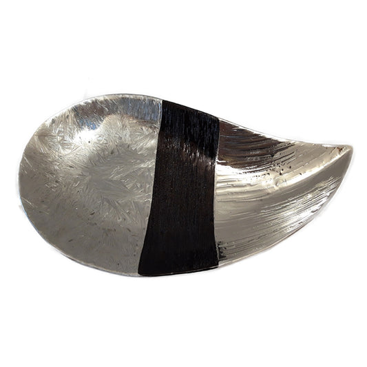Karvounis Πιατέλα 'Φύλλο' Κεραμική Ασημί/Μαύρη SA18-401
