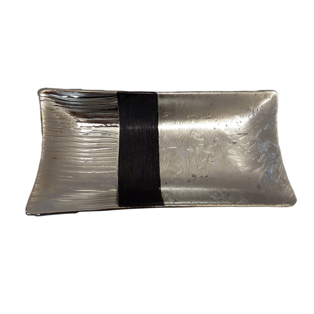 Πιατέλα Κεραμική Ασημί/Μαύρη 38x18x5