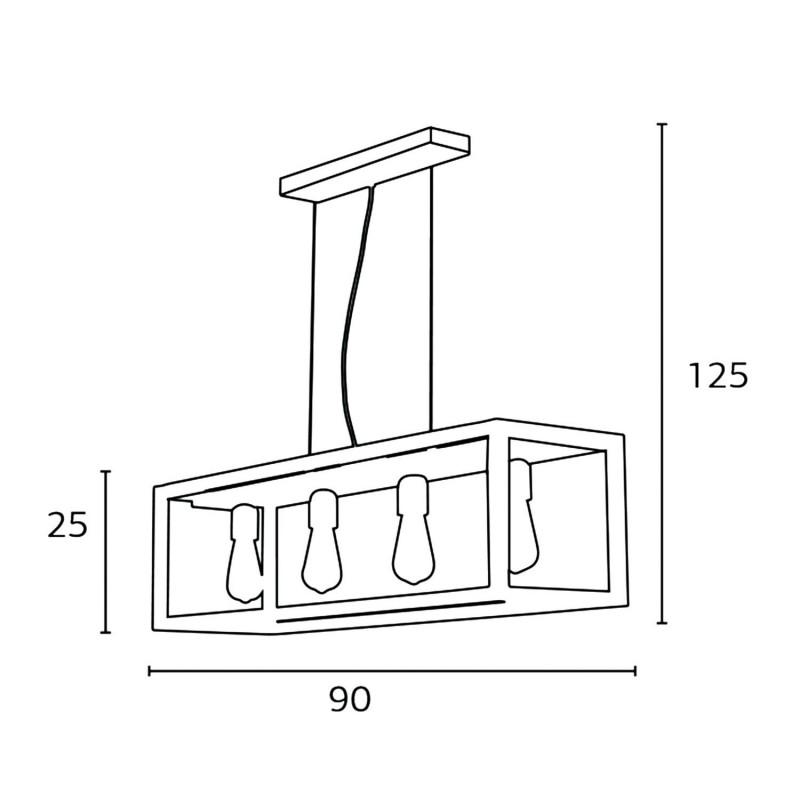 Φωτιστικό Πολύφωτο 4φ Μέταλλο Μαύρο/Ξύλο Ε27
