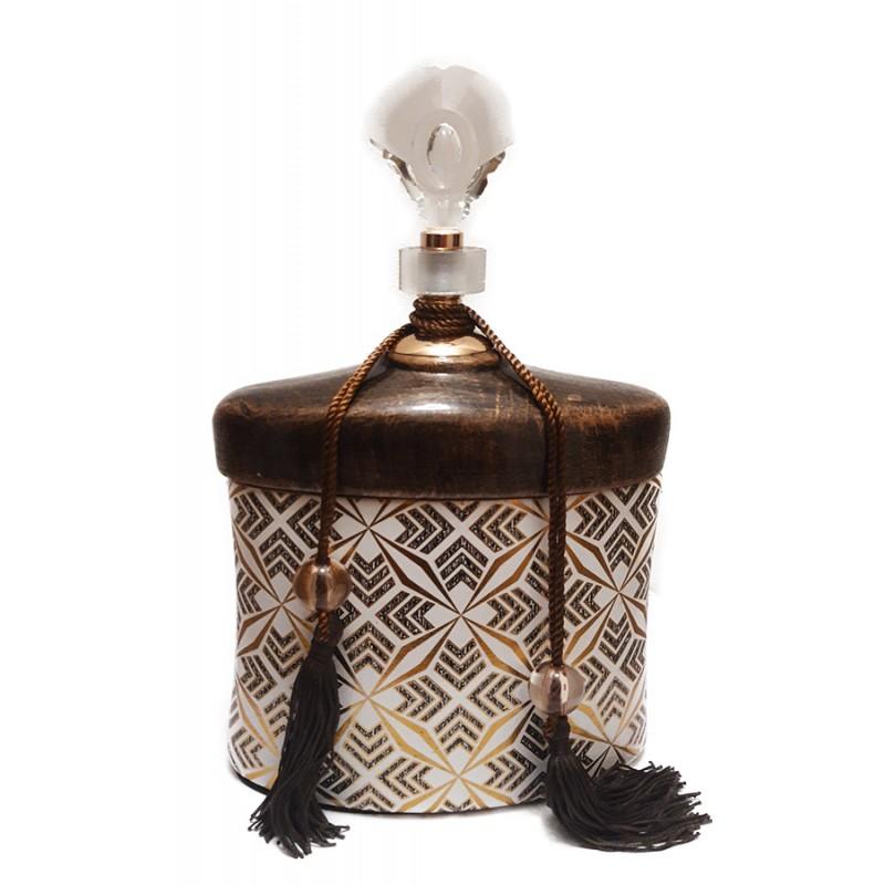 Βάζο με Καπάκι και Φούντες Κεραμικό Καφέ/Χρυσό 17x9x29