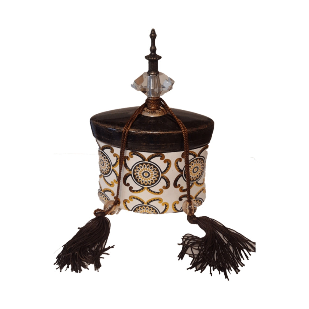 Βάζο με Καπάκι και Φούντες Κεραμικό Καφέ/Χρυσό 16x9x23