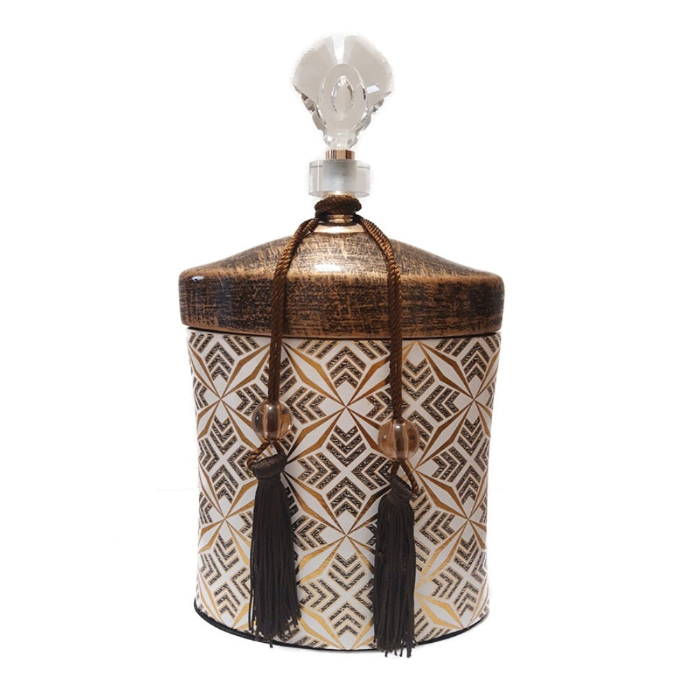Βάζο με Καπάκι και Φούντες Κεραμικό Καφέ/Χρυσό 18x10x32