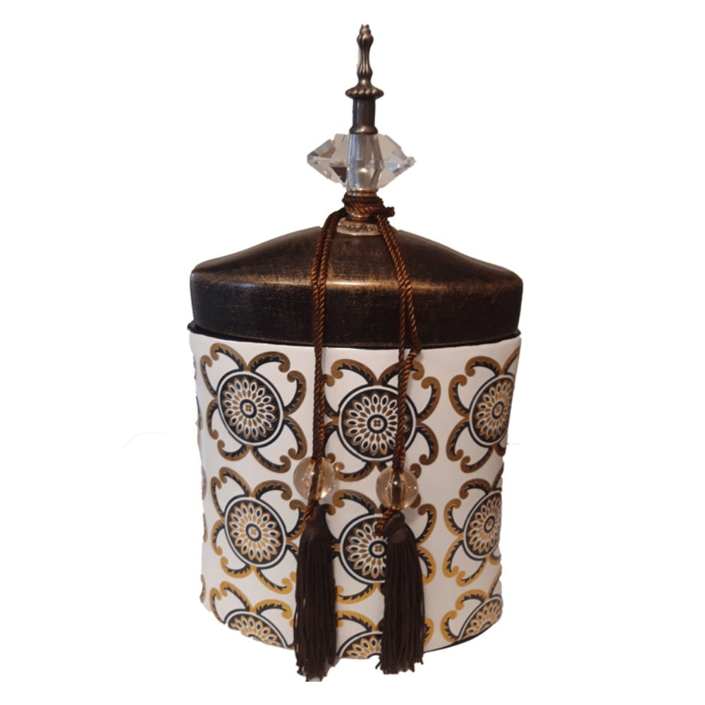 Βάζο με Καπάκι και Φούντες Κεραμικό Καφέ/Χρυσό 18x10x32